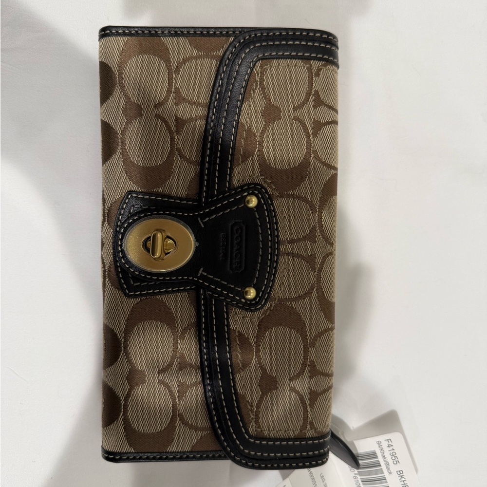 Coach Tan and Black Signature Wallet